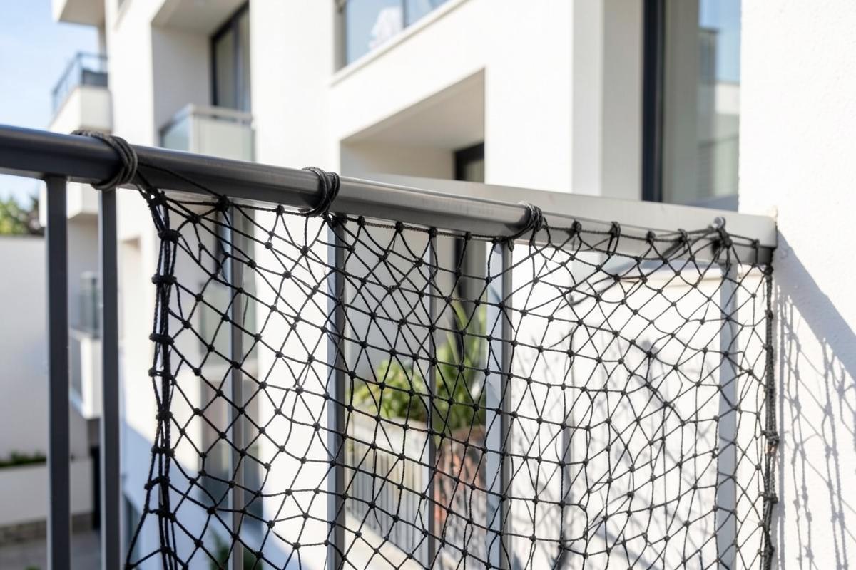 Safety net installation work on a residential balcony in Bengaluru