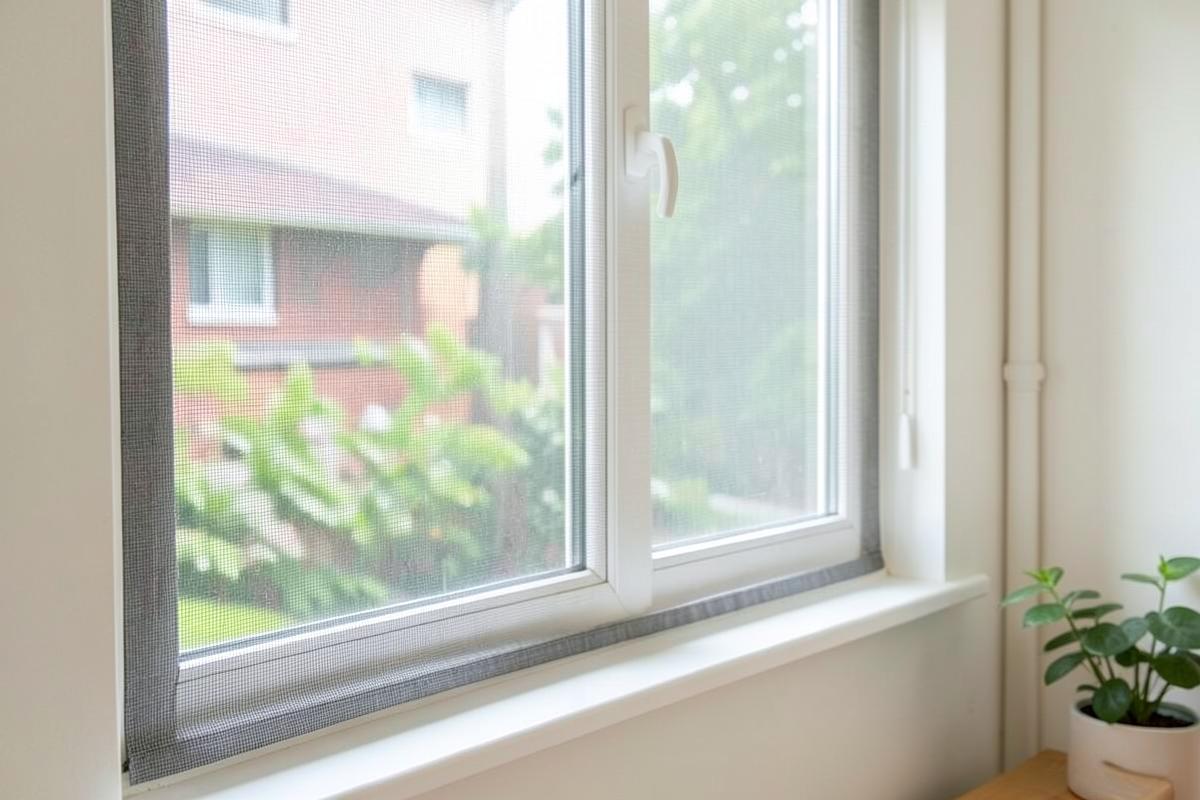 Fine mosquito mesh fitted neatly on a residential window